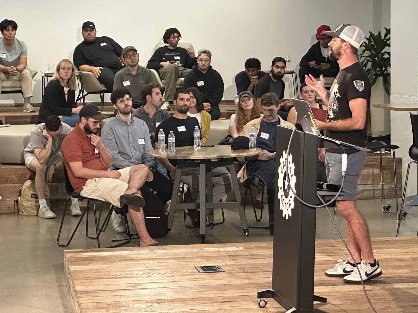 A presenter at the podium